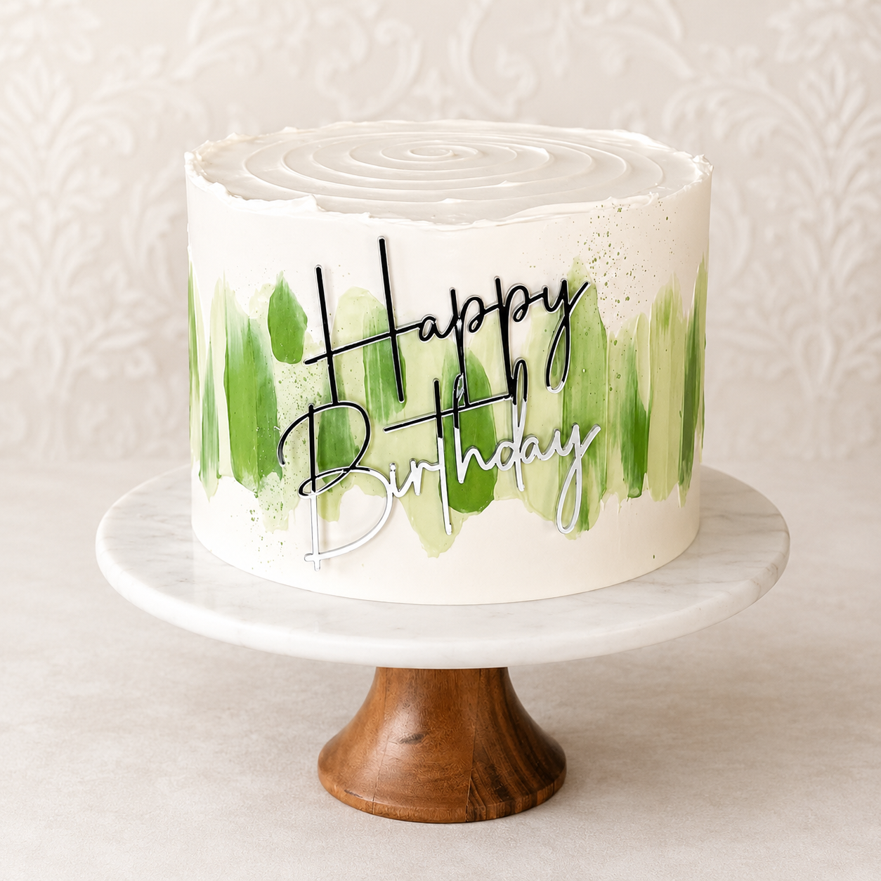Sage Brushstroke Birthday Cake – Crust & Crumble Bakers
